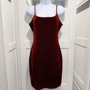 Vintage Y2K Red Velvet Glitter Mini Bodycon Vamp Dress.